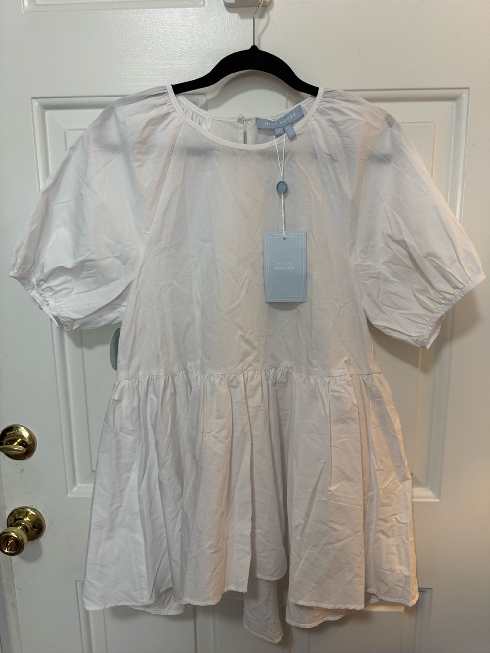NWT Hill House The Francesca Top Peplum Puff Sleeve White Size Small